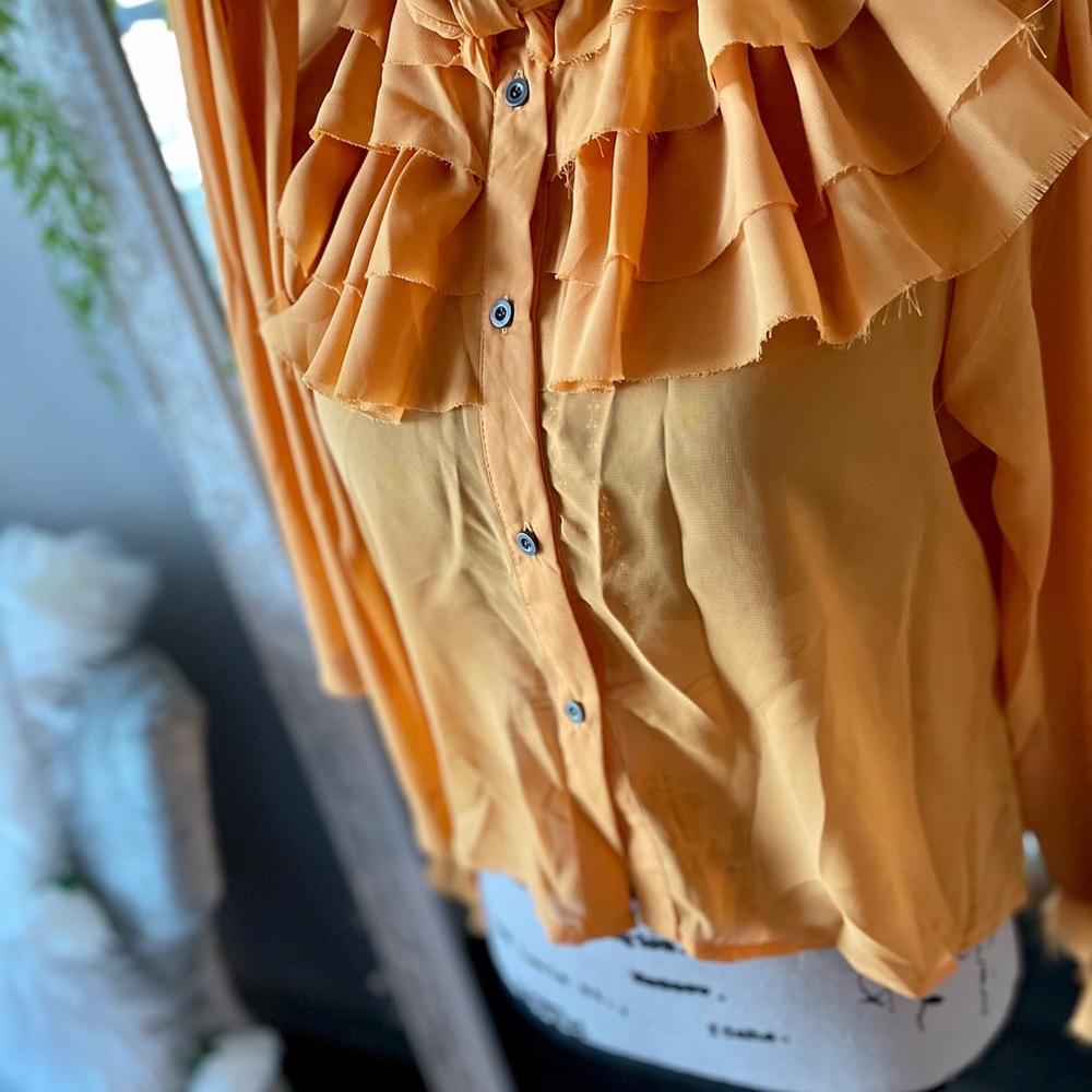 Sheer Button Front Bow Blouse Small - image 8